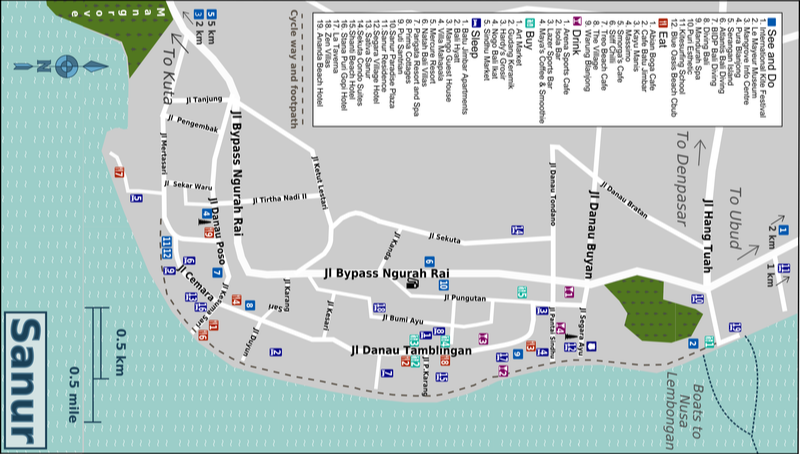 Bali map highlighting the island’s major destinations, popular beaches, cultural landmarks, and key travel routes to help visitors plan their itinerary.