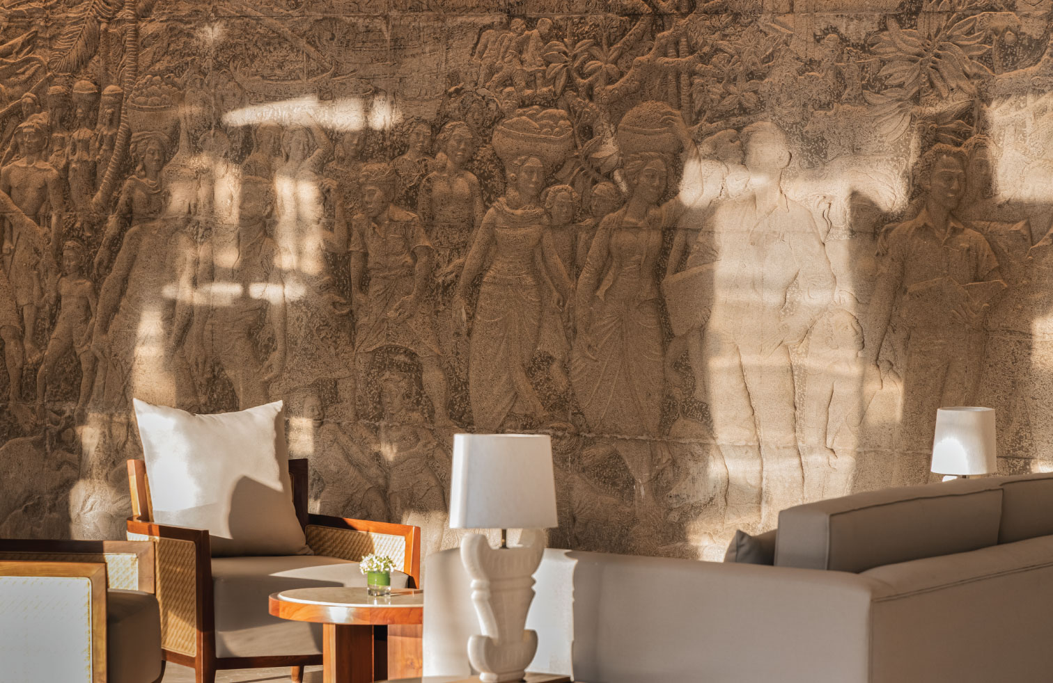 Luxury suite at a heritage hotel in Bali featuring authentic cultural details